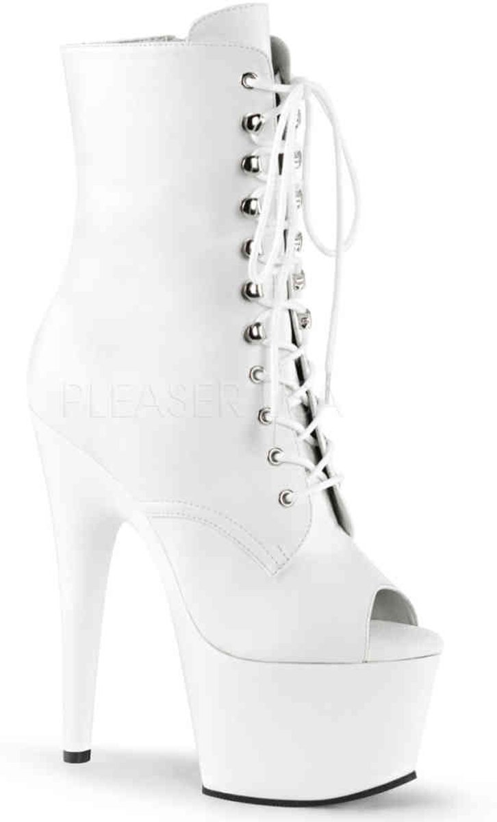 EU 38 = US 8 | ADORE-1021 | 7 Heel, 2 3/4 PF Peep Toe Lace-Up Ankle Boot, Side Zip